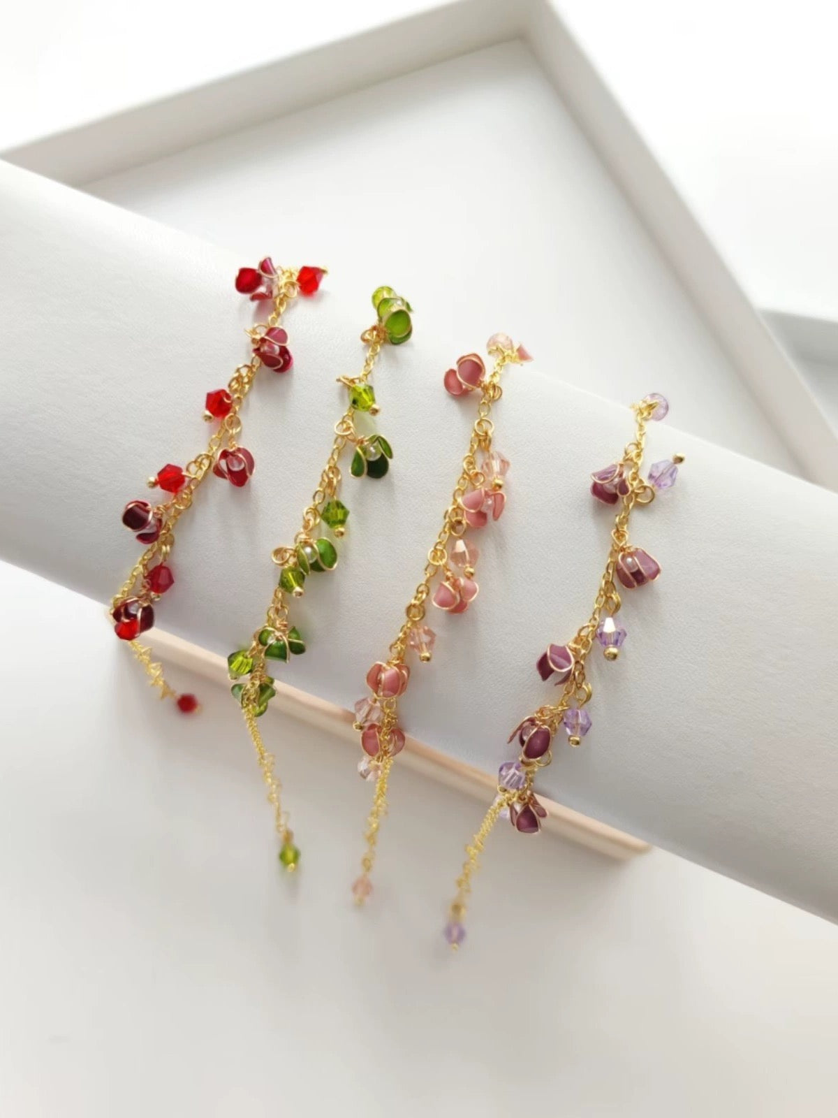 Multi- colour Clover Adjustable Bracekets, Gold Vermeil + 925 Silver