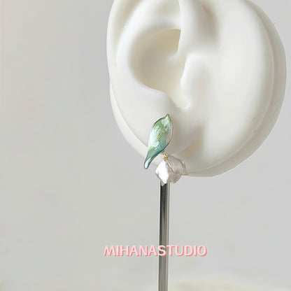 White Lily of Valley Earrings Studs, May Birth Flower, Sterling Silver