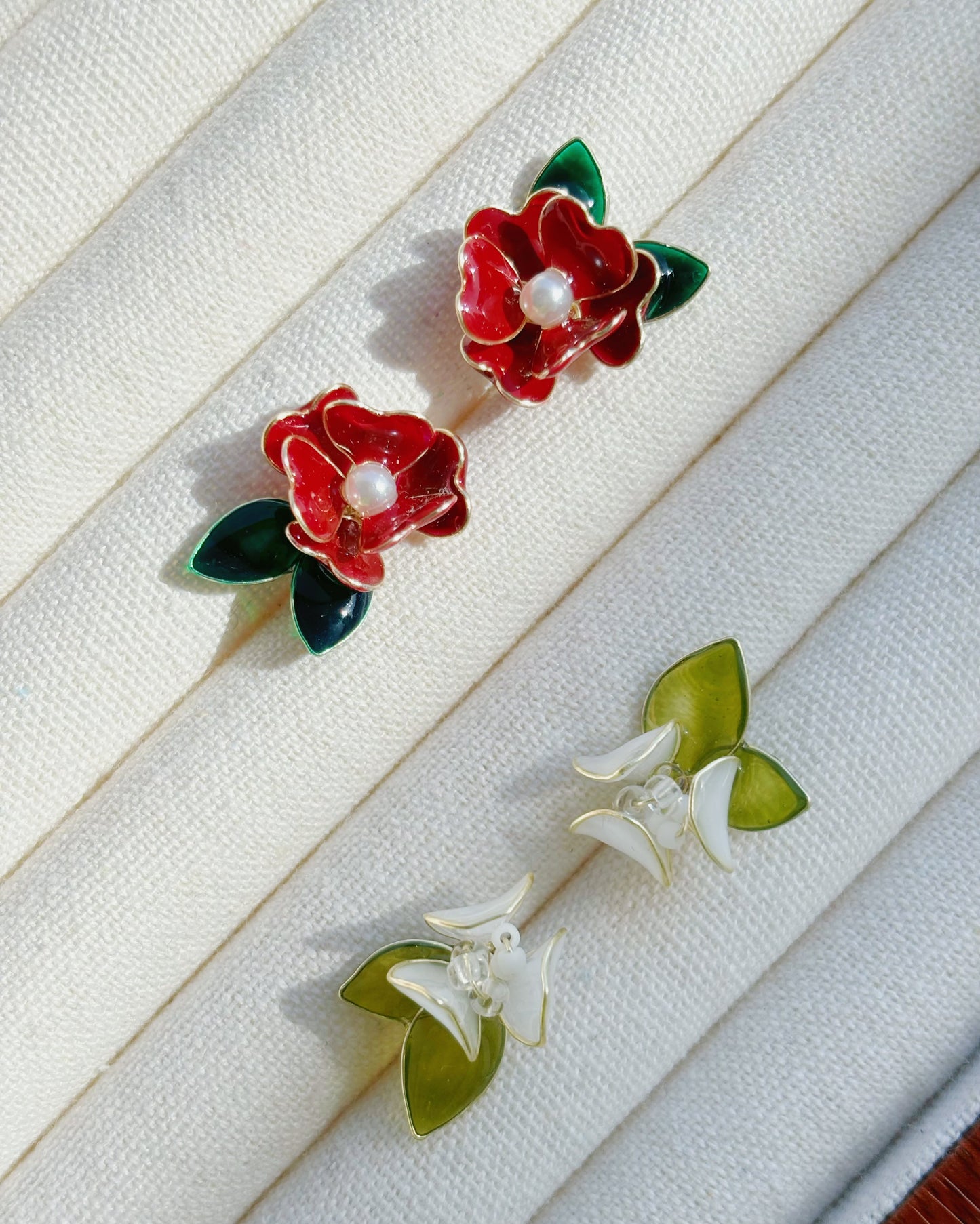 Camellia Studs, Sterling Silver