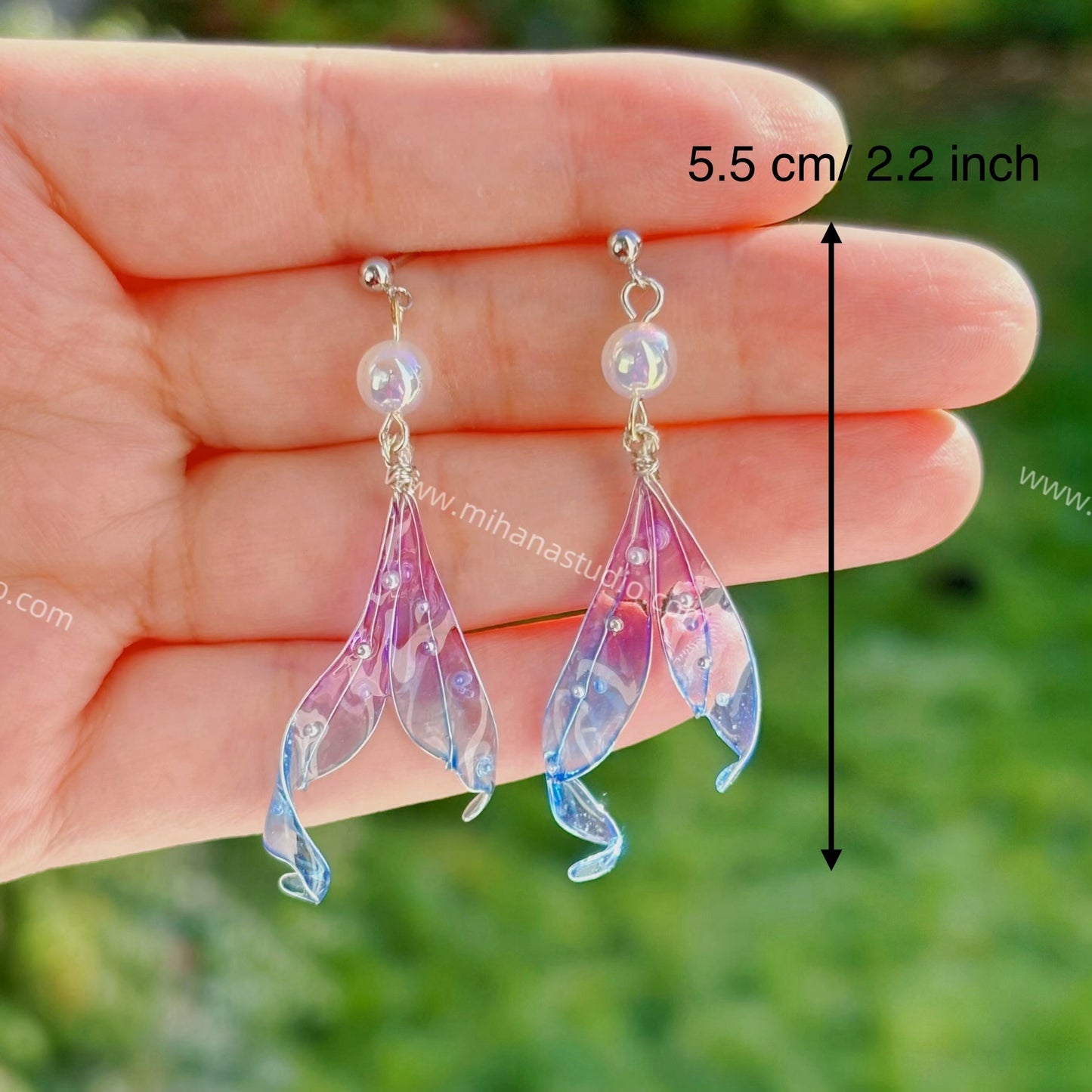 Fairycore Fish Tale earrings, Gold vermeil + Sterling SIlver