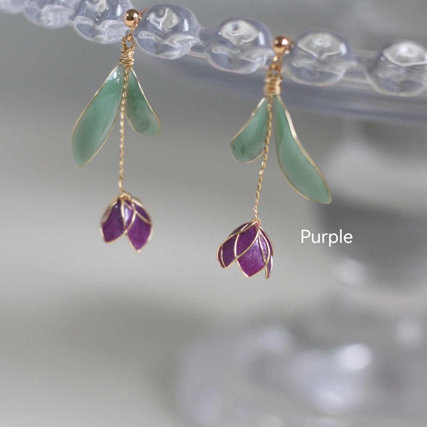 Yellow Gold Vermeil Resin Tulip Earrings, Mulicolour
