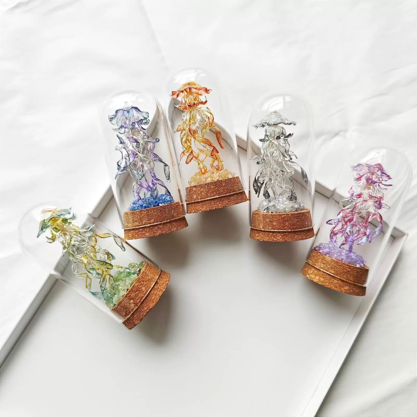 Jellyfish Glass Stand with crystals, Multicolour