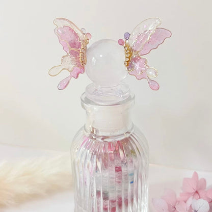 Pink Butterfly Studs, Wire Wrapped