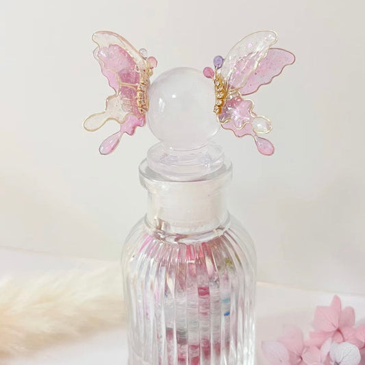 Pink Butterfly Studs, Wire Wrapped