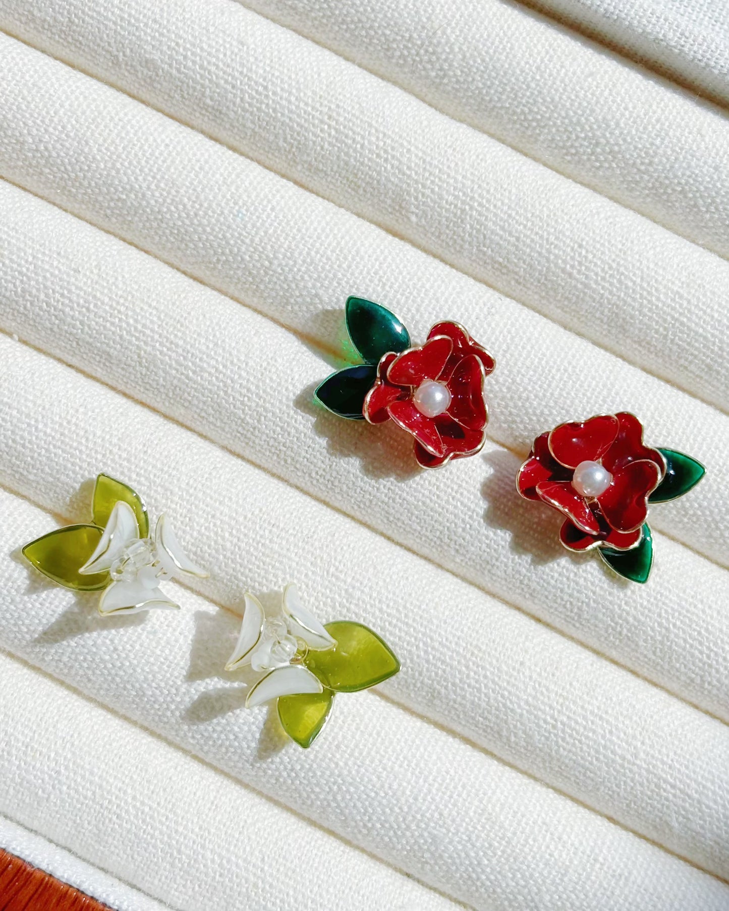 Camellia Studs, Sterling Silver