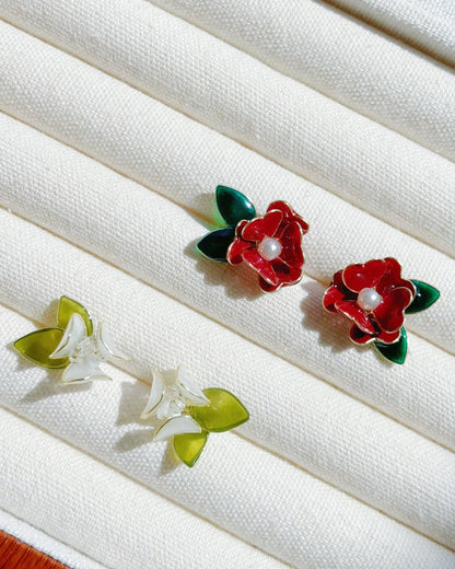 Camellia Studs, Sterling Silver