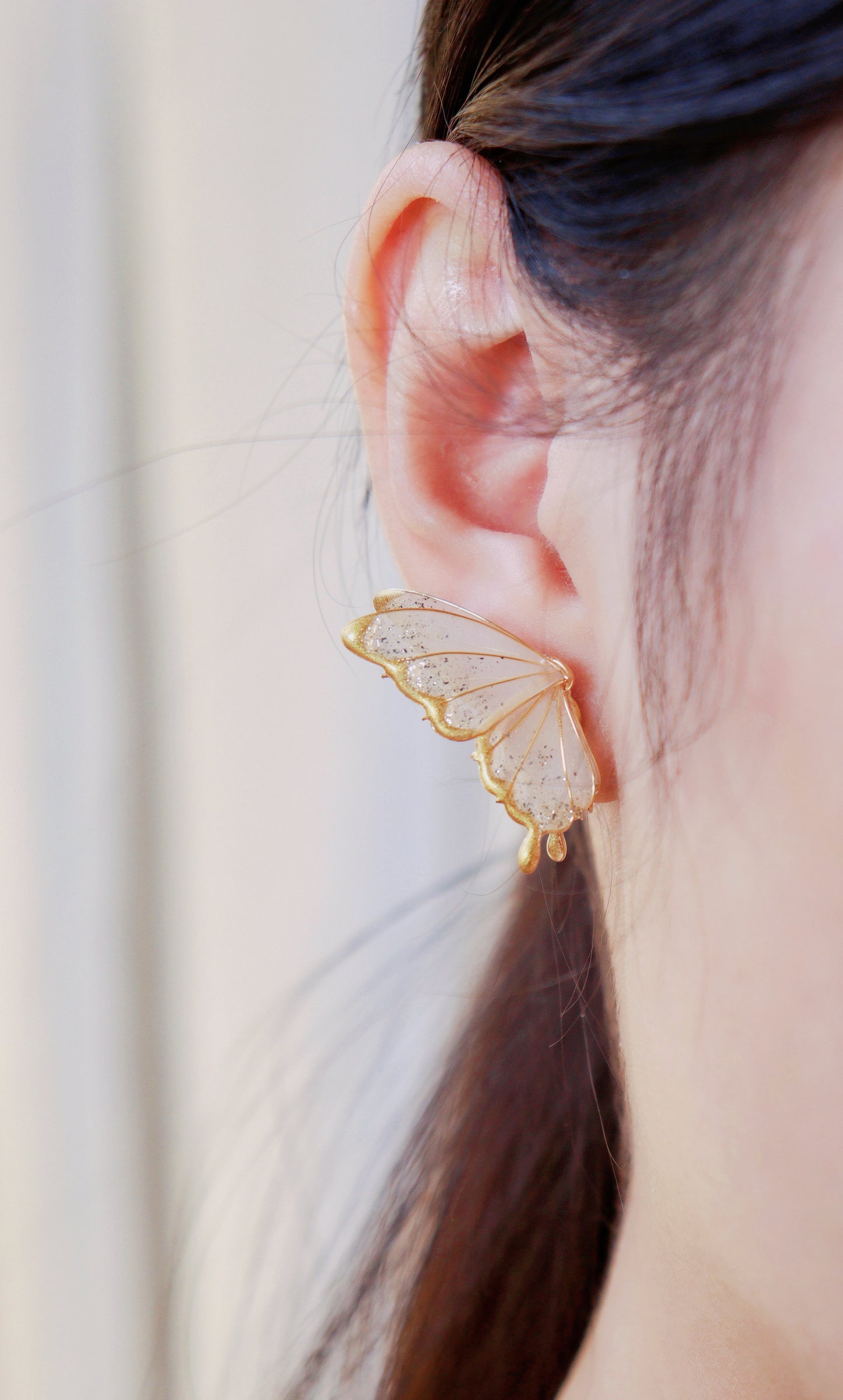 Gold Butterfly Studs, Wire Wrapped