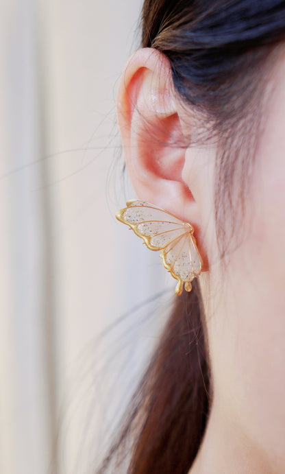 Gold Butterfly Studs, Wire Wrapped