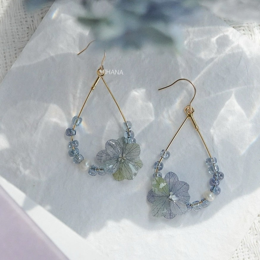 Azure Bloom Dangles with Real Hydrangea