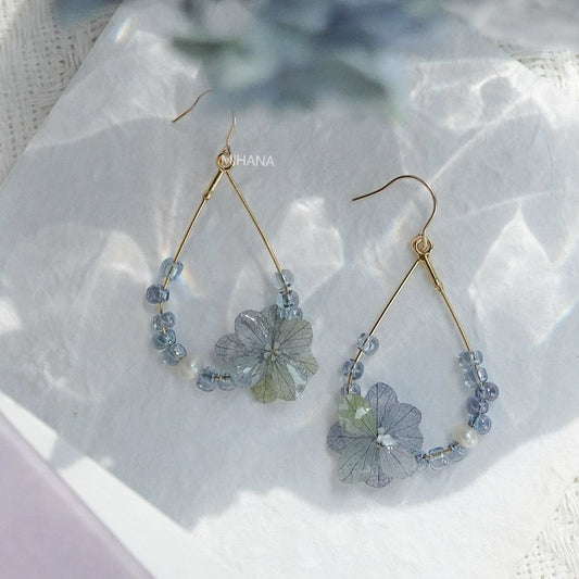 Azure Bloom Dangles with Real Hydrangea