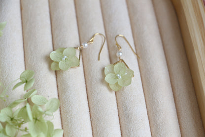 Green Gold Filled Real Hydrangea Earrings