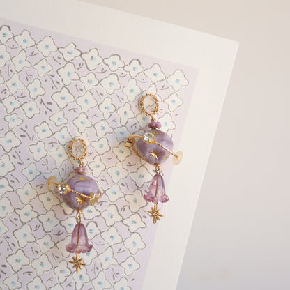 Purple Planet Bead Earrings with Stars