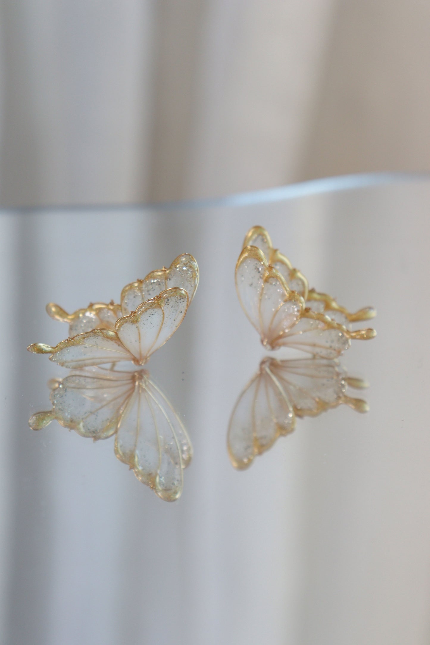 Gold Butterfly Studs, Wire Wrapped