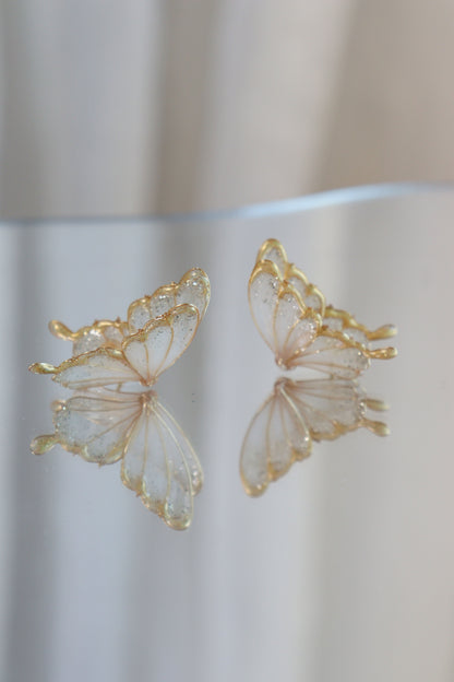 Gold Butterfly Studs, Wire Wrapped