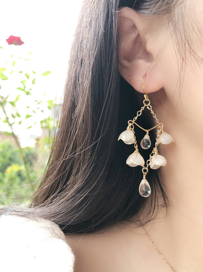White Trumpet Lily of Valley Earrings, May Birth Flower, Bridal Jewellery, Wire Wrapped