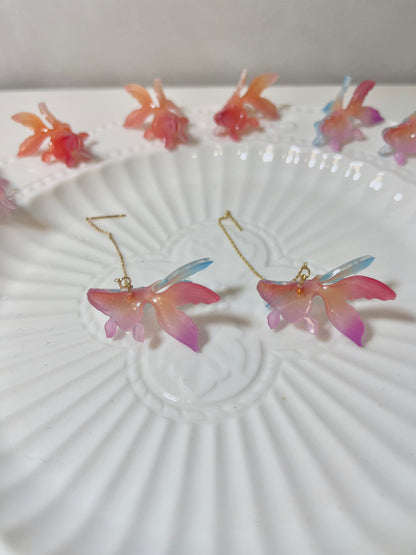3D Lucky Red Koi Fish Earrings in sterling silver and gold vermeil, Chinese New Year