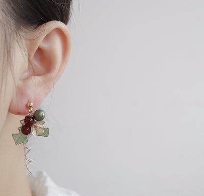 Holly Leaves Christmas Earrings
