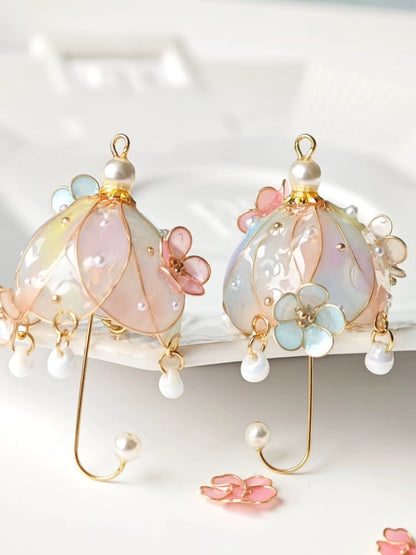 Floral Umbrella Earring Dangles, Gold Vermeil