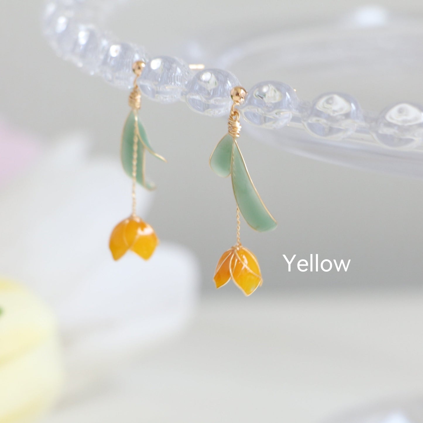 Yellow Gold Vermeil Resin Tulip Earrings, Mulicolour
