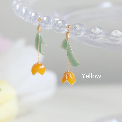 Yellow Gold Vermeil Resin Tulip Earrings, Mulicolour