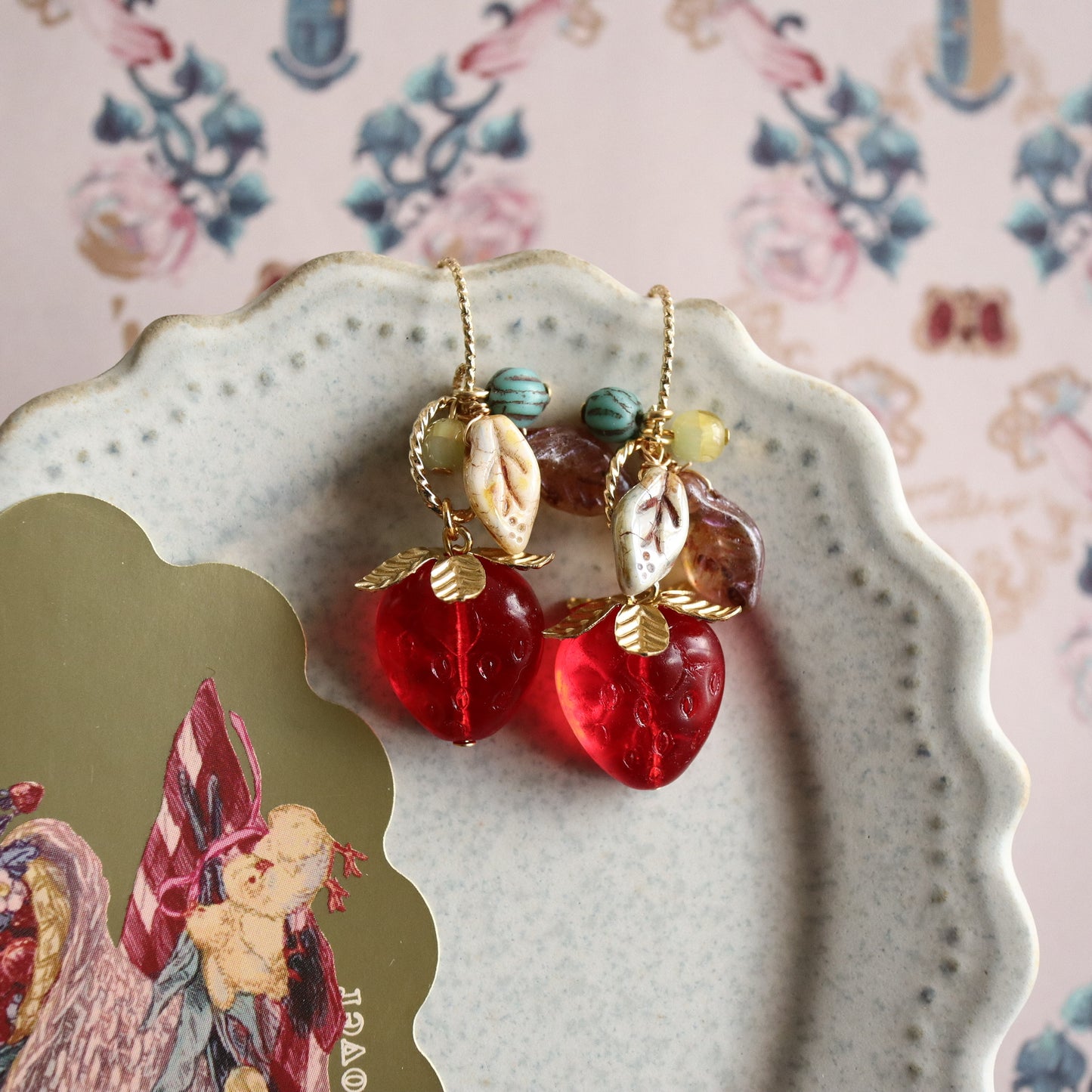 Gold Strawberry Bead Earrings