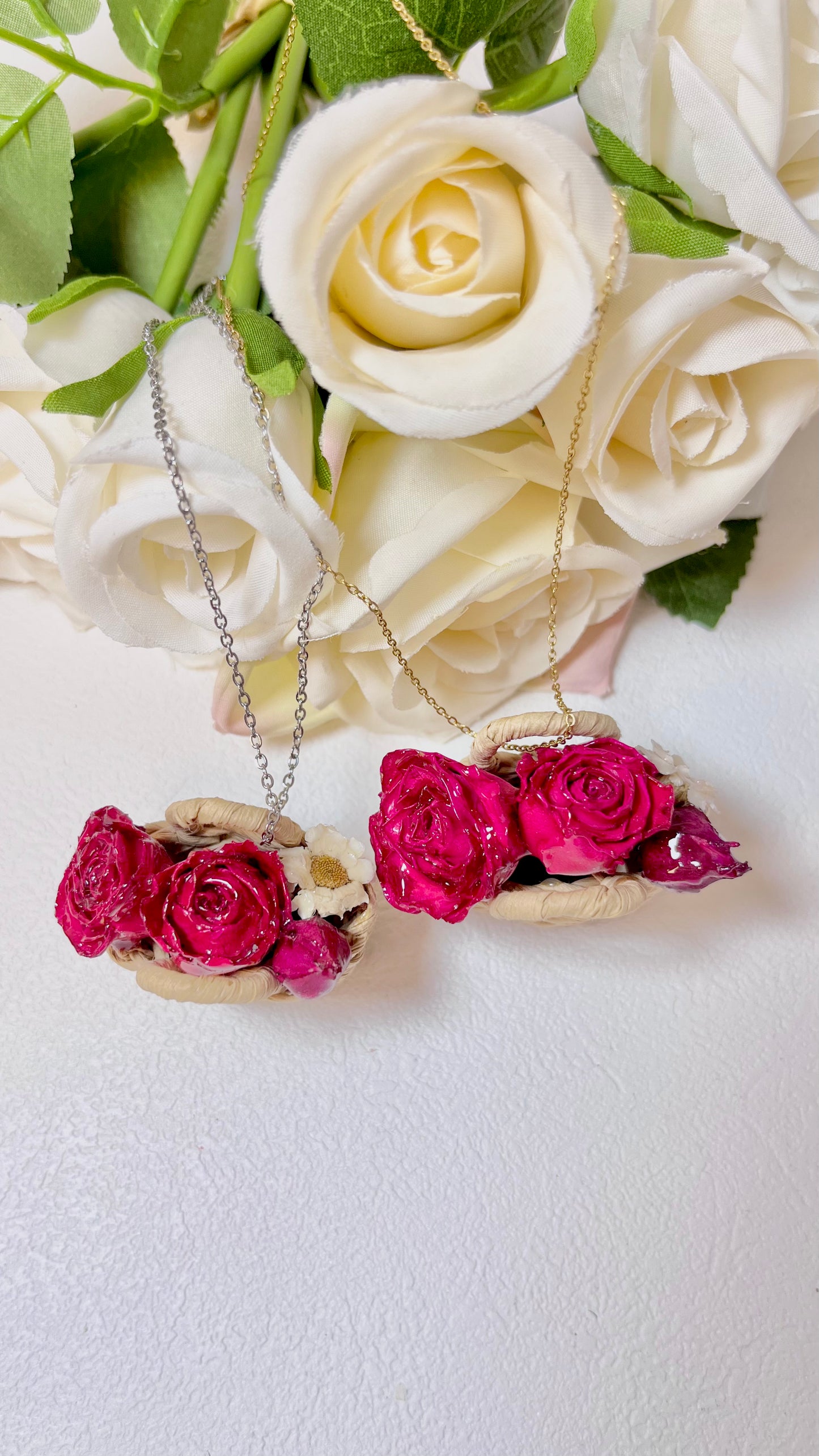 Gold and Silver Real Rose Daisy Boutique Necklace
