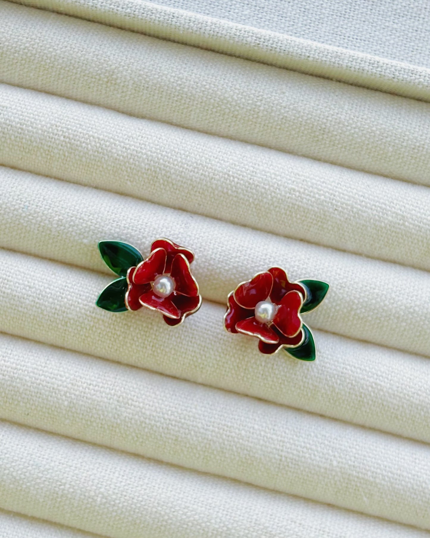 Camellia Studs, Sterling Silver