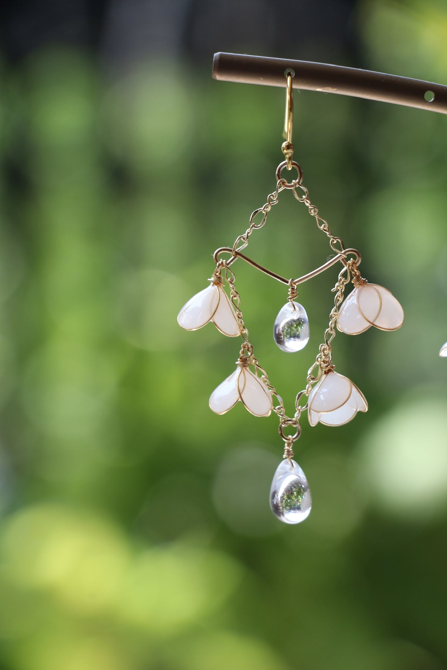 White Trumpet Lily of Valley Earrings, May Birth Flower, Bridal Jewellery, Wire Wrapped