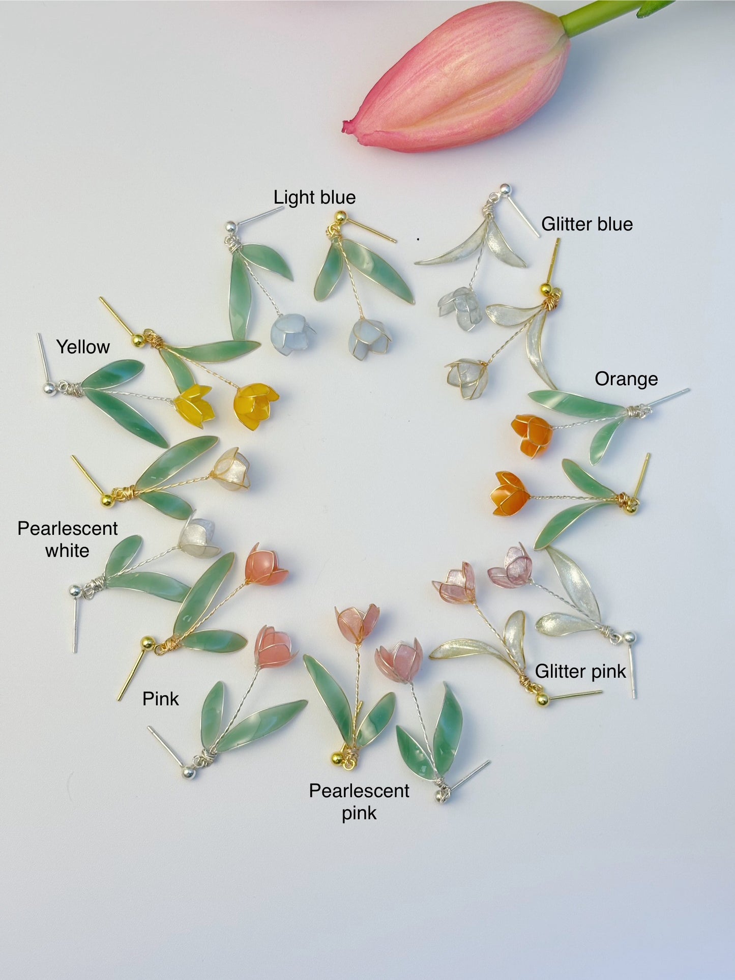 Yellow Gold Vermeil Resin Tulip Earrings, Mulicolour