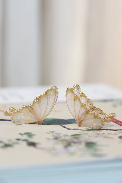 Gold Butterfly Studs, Wire Wrapped