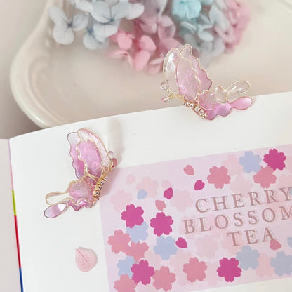 Pink Butterfly Studs, Wire Wrapped