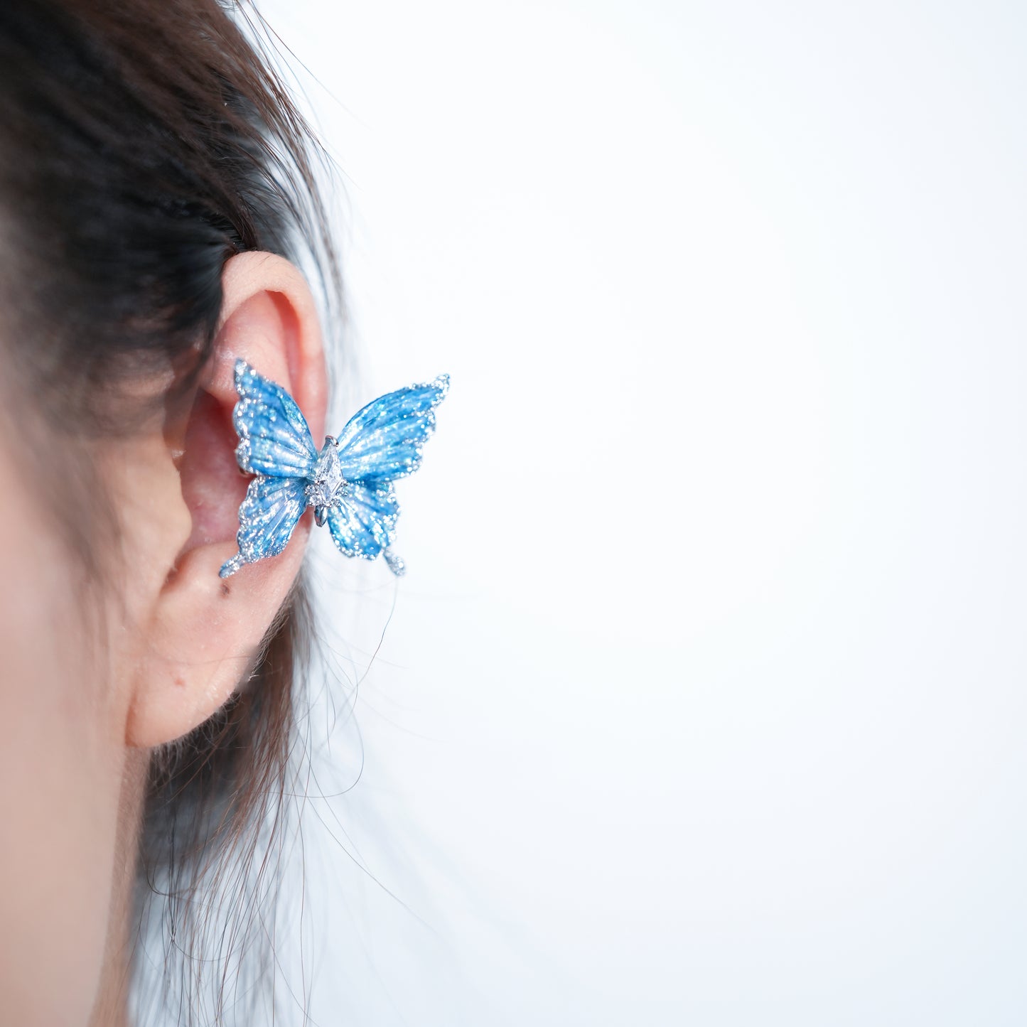 Asymmetrical Blue Butterfly Ear Cuff