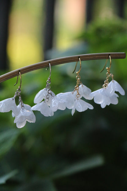 Real hydrangea gold and silver earrings dangle