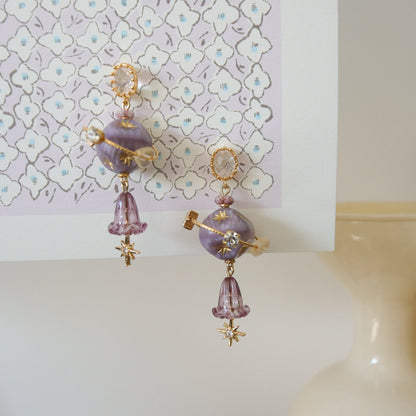 Purple Planet Bead Earrings with Stars