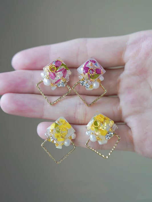 Summer Garden Flower Studs, Silver