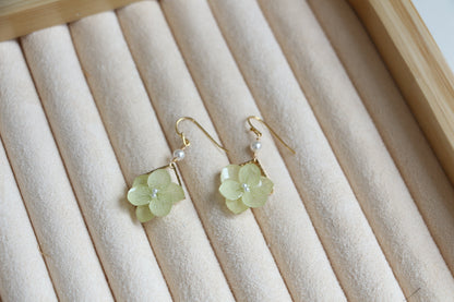 Green Gold Filled Real Hydrangea Earrings