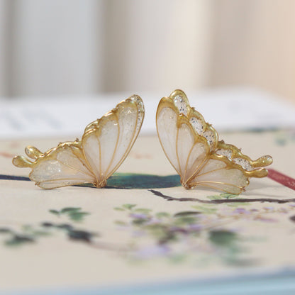 Gold Butterfly Studs, Wire Wrapped