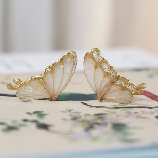 Gold Butterfly Studs, Wire Wrapped