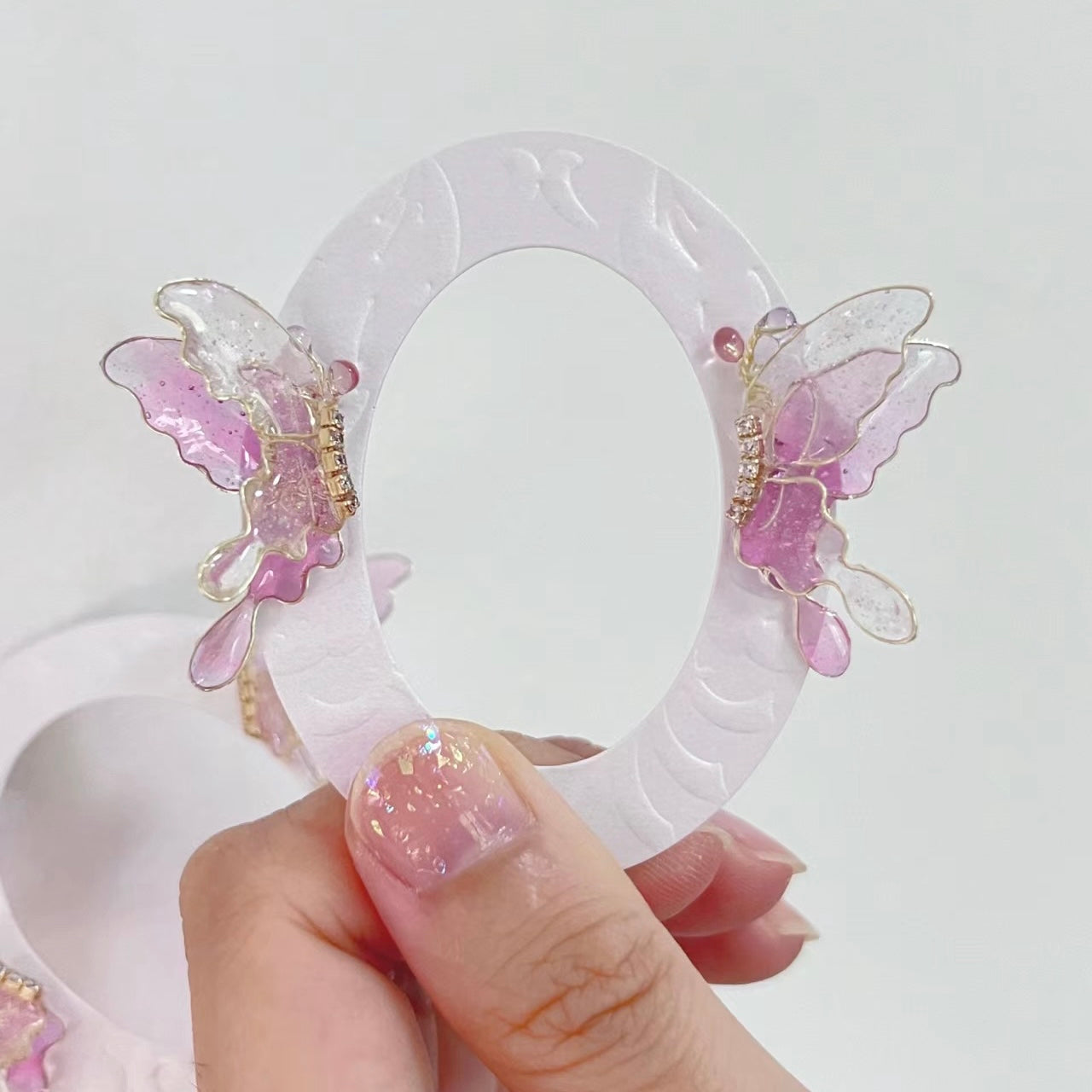 Pink Butterfly Studs, Wire Wrapped