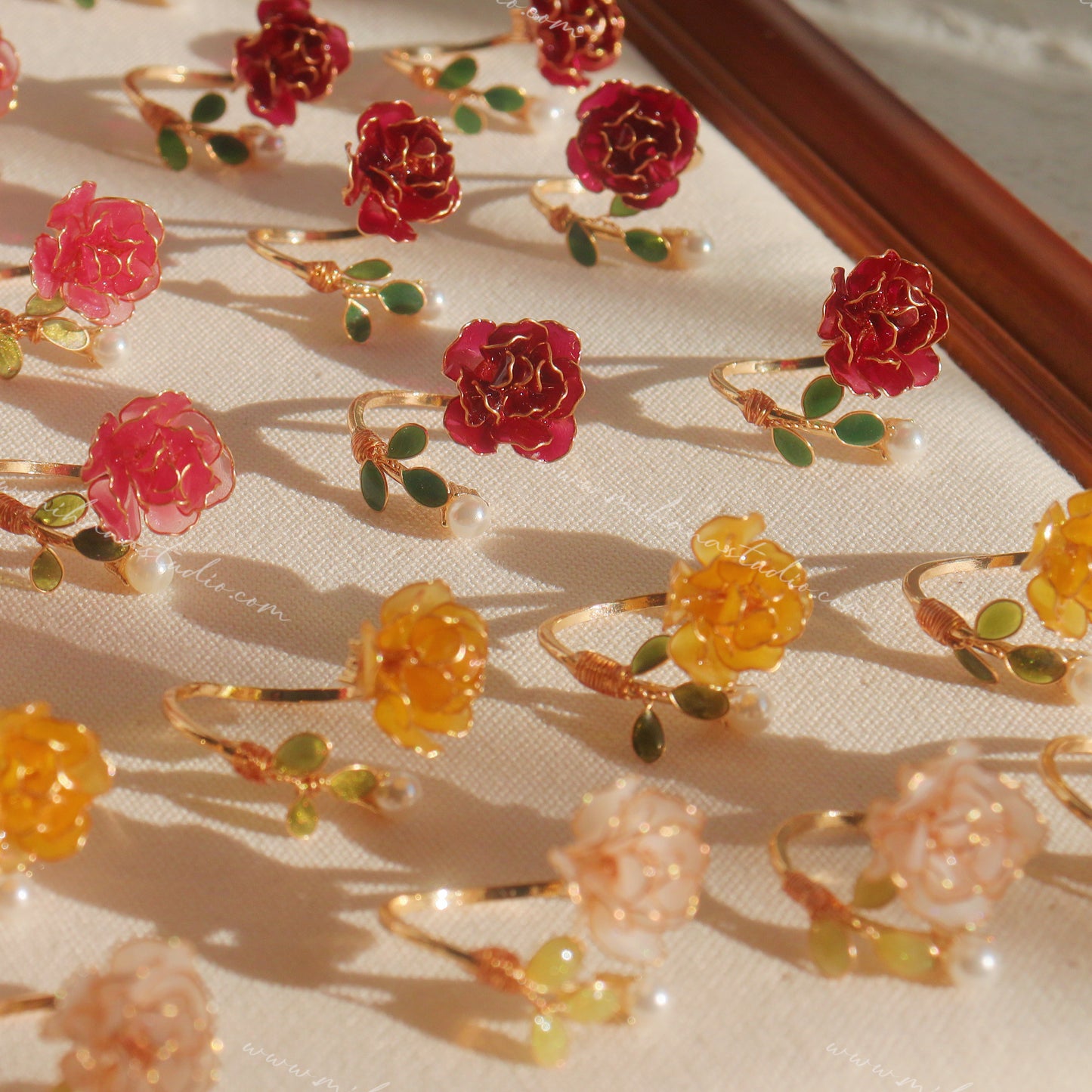 Gold Rose Open Rings with Pearls, Adjustable