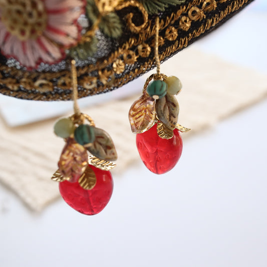 Gold Strawberry Bead Earrings