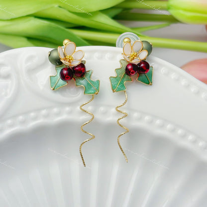 Holly Leaves Christmas Earrings