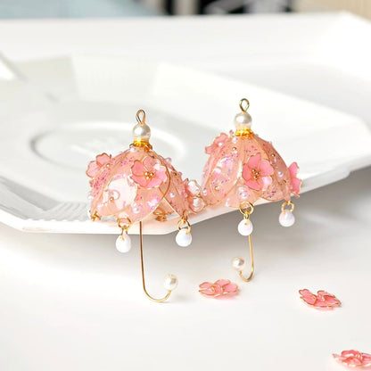 Floral Umbrella Earring Dangles, Gold Vermeil
