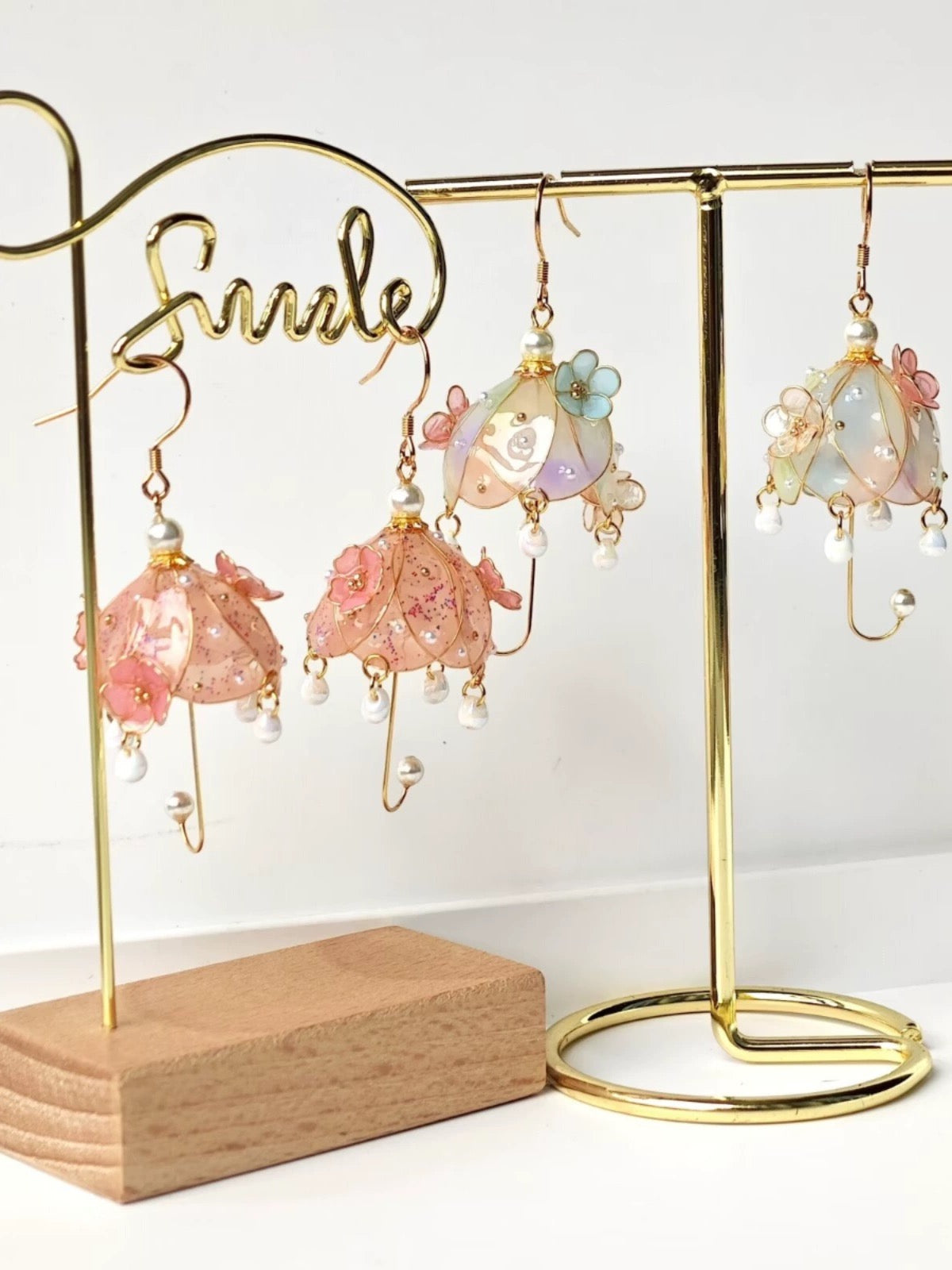 Floral Umbrella Earring Dangles, Gold Vermeil