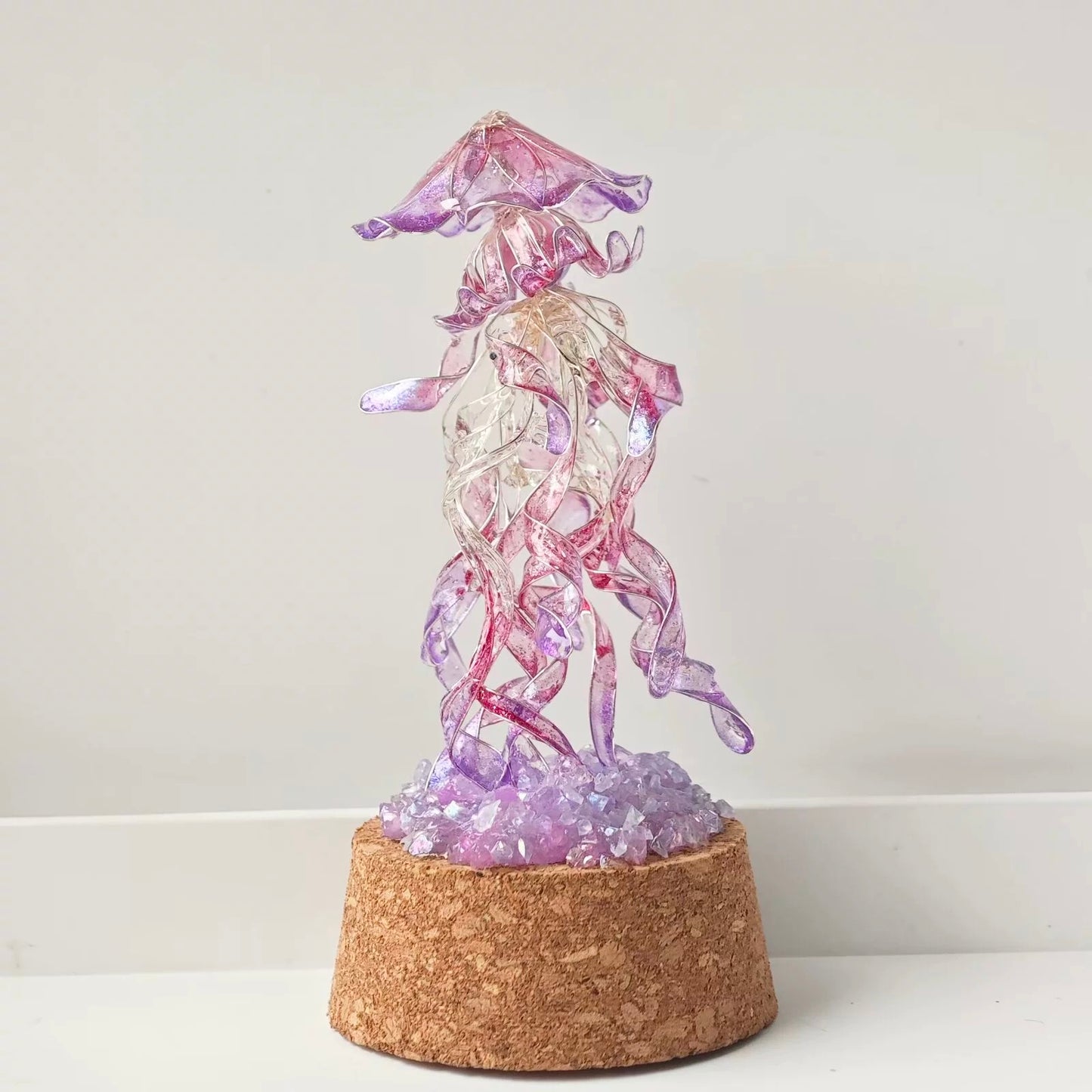 Jellyfish Glass Stand with crystals, Multicolour