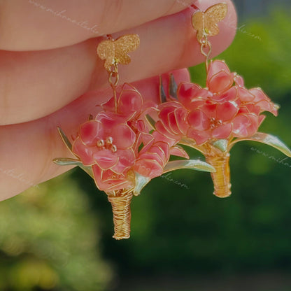 Pink Floral Bouquet Earrings Dangles