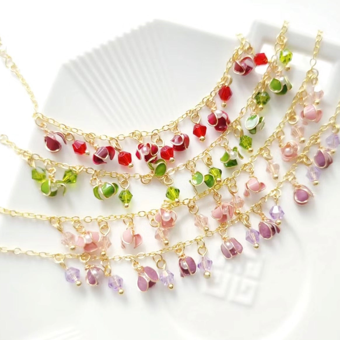 Multi- colour Clover Adjustable Bracekets, Gold Vermeil + 925 Silver