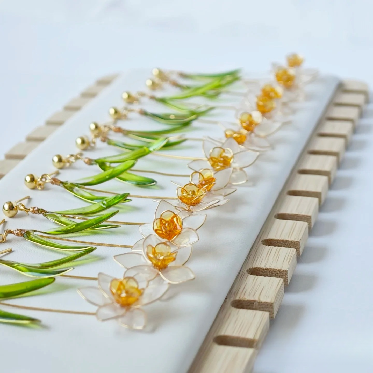 Daffodils Flower Earrings Dangle, Gold vermeil