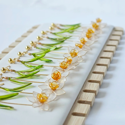 Daffodils Flower Earrings Dangle, Gold vermeil