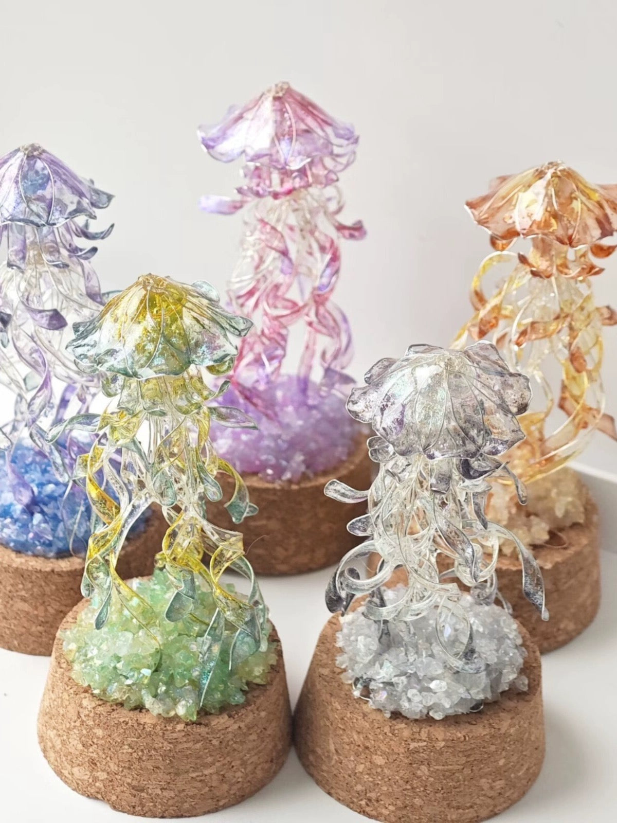 Jellyfish Glass Stand with crystals, Multicolour